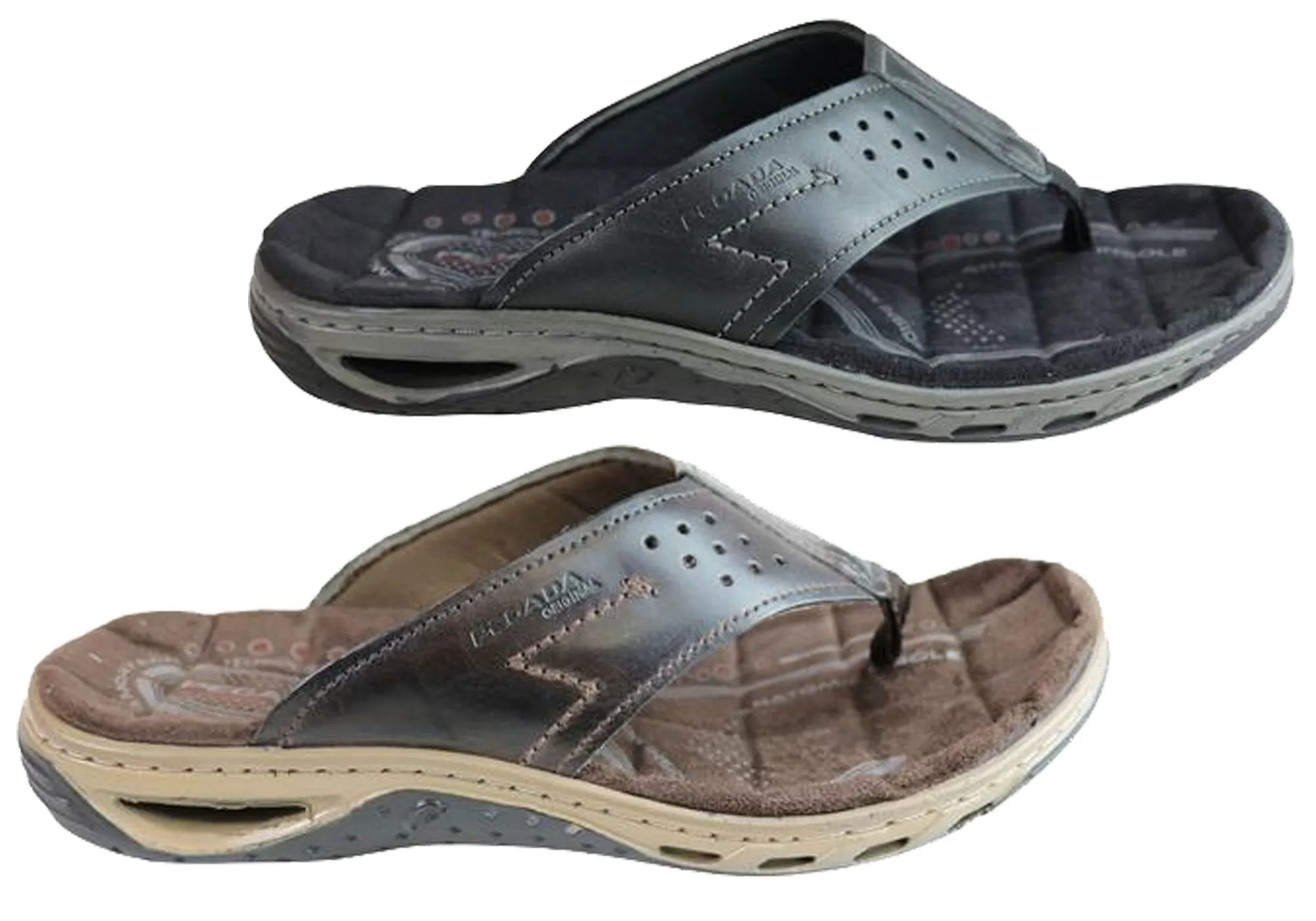 Pegada Teri Mens Leather Comfy Cushioned Thongs Sandals Made In Brazil