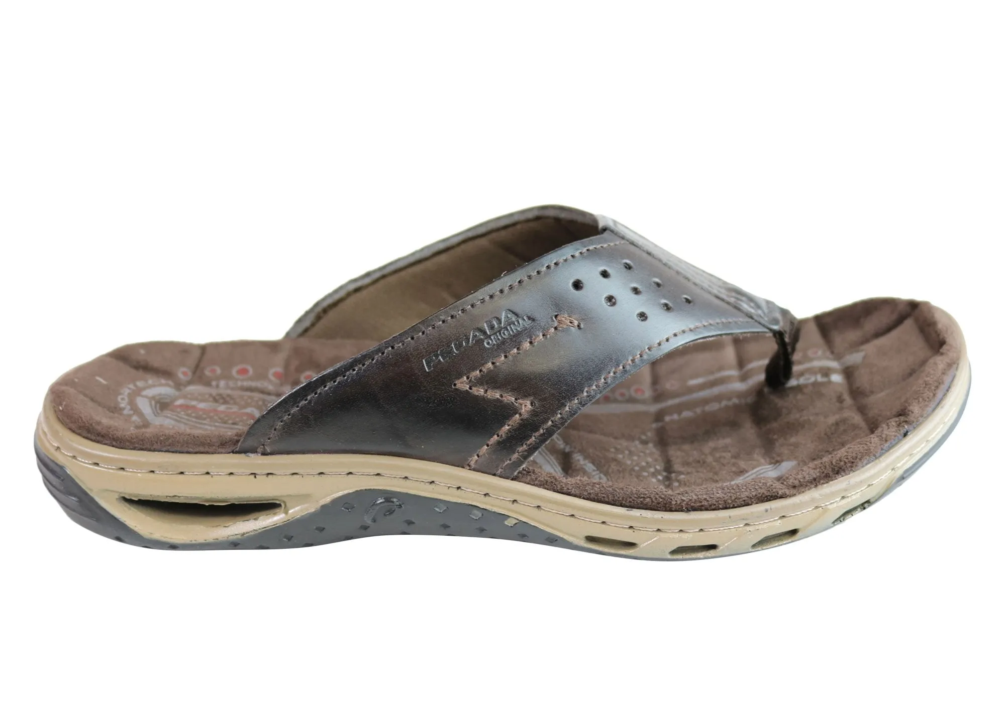 Pegada Teri Mens Leather Comfy Cushioned Thongs Sandals Made In Brazil