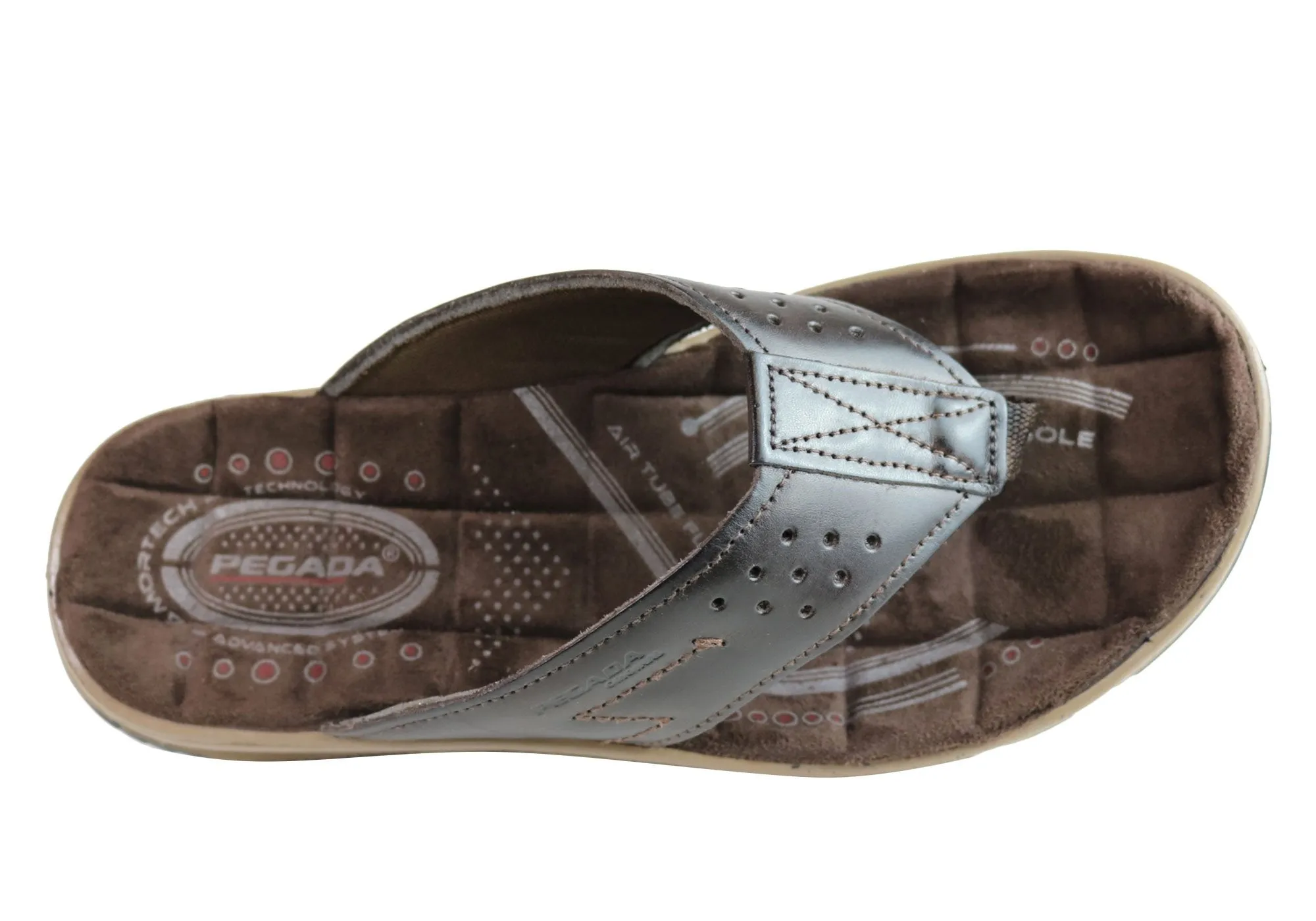 Pegada Teri Mens Leather Comfy Cushioned Thongs Sandals Made In Brazil