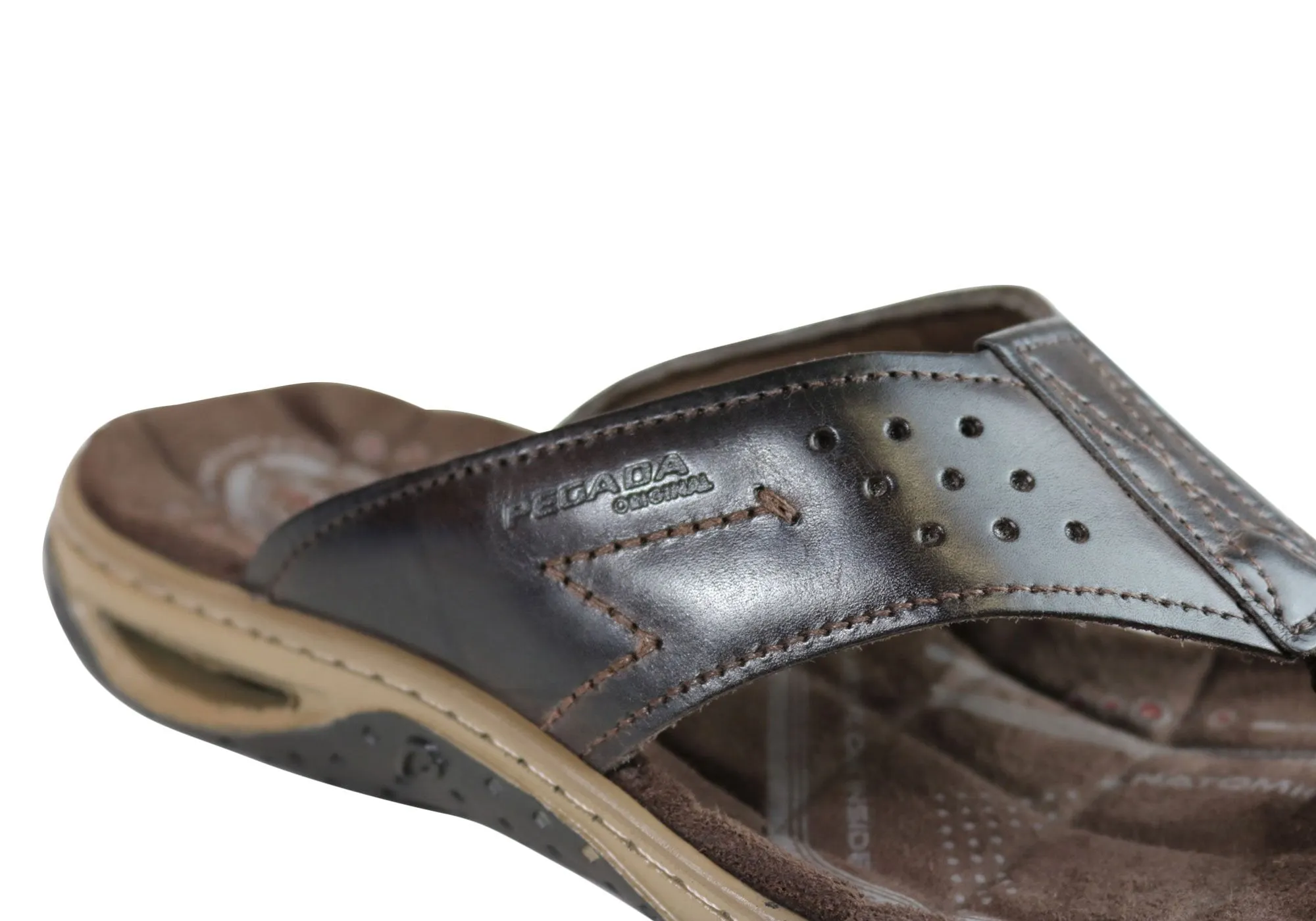 Pegada Teri Mens Leather Comfy Cushioned Thongs Sandals Made In Brazil