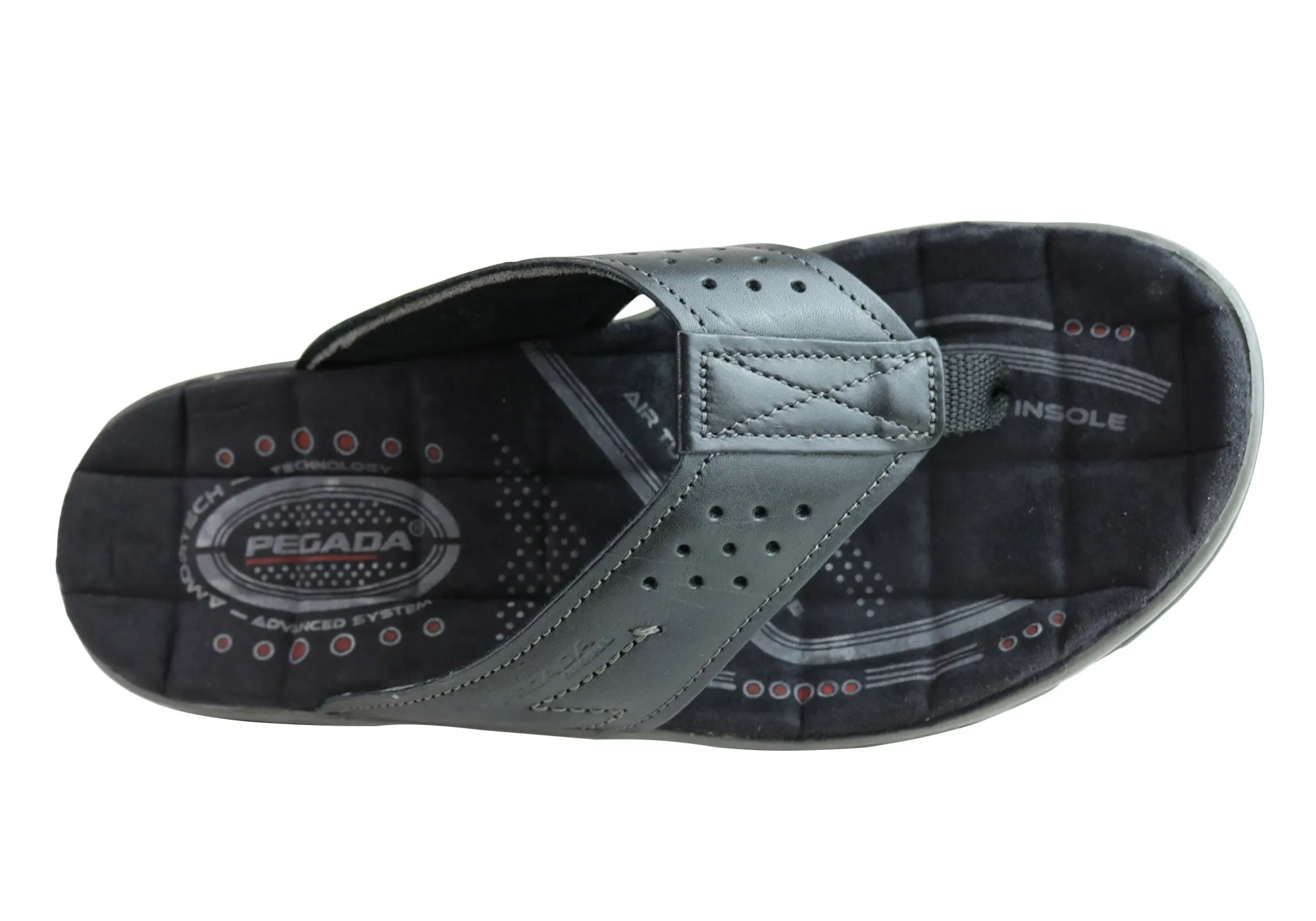 Pegada Teri Mens Leather Comfy Cushioned Thongs Sandals Made In Brazil