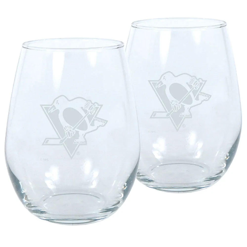 PITTSBURGH PENGUINS 17OZ STEMLESS WINE GLASS SET - 2 PACK