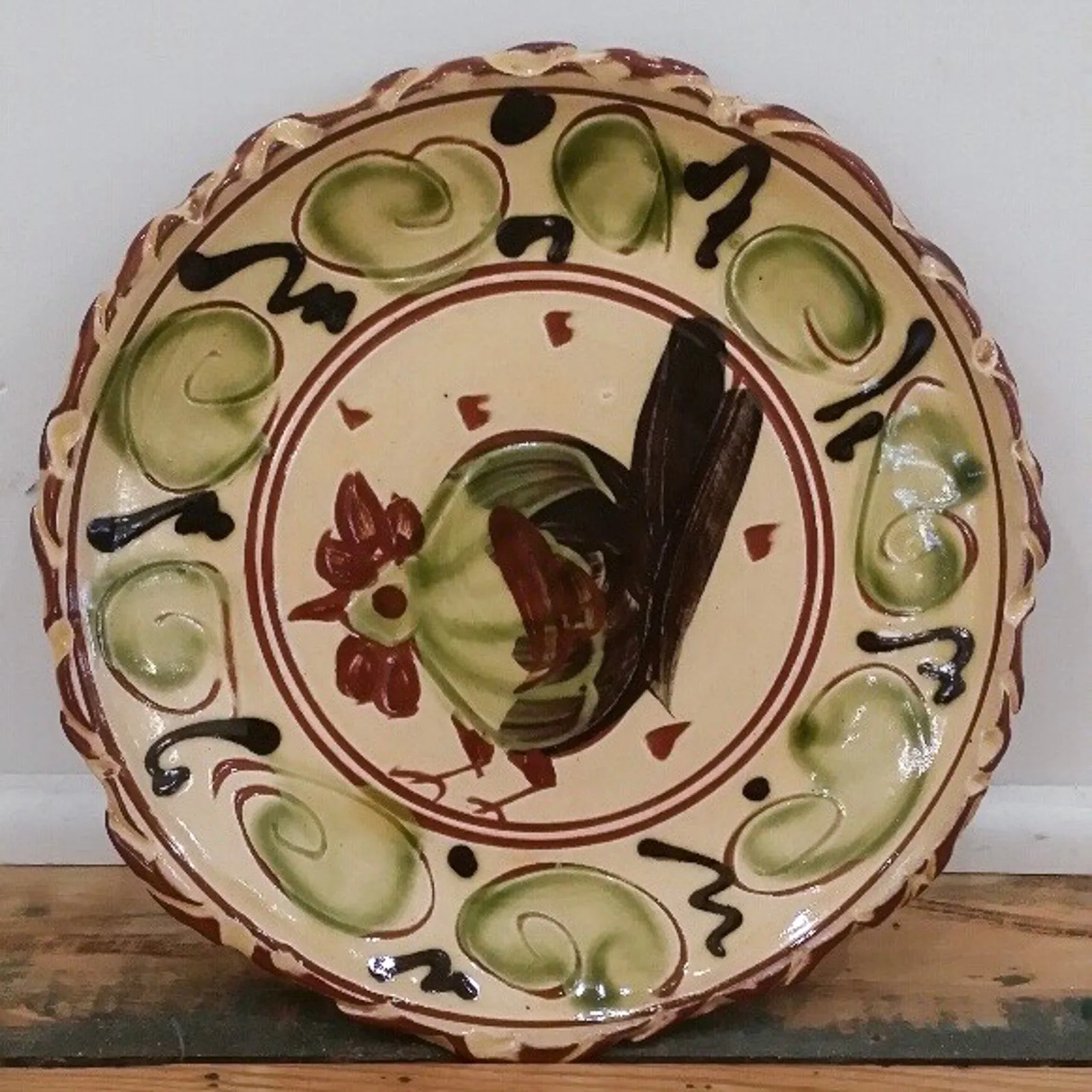 Redware Small Plate with Chicken