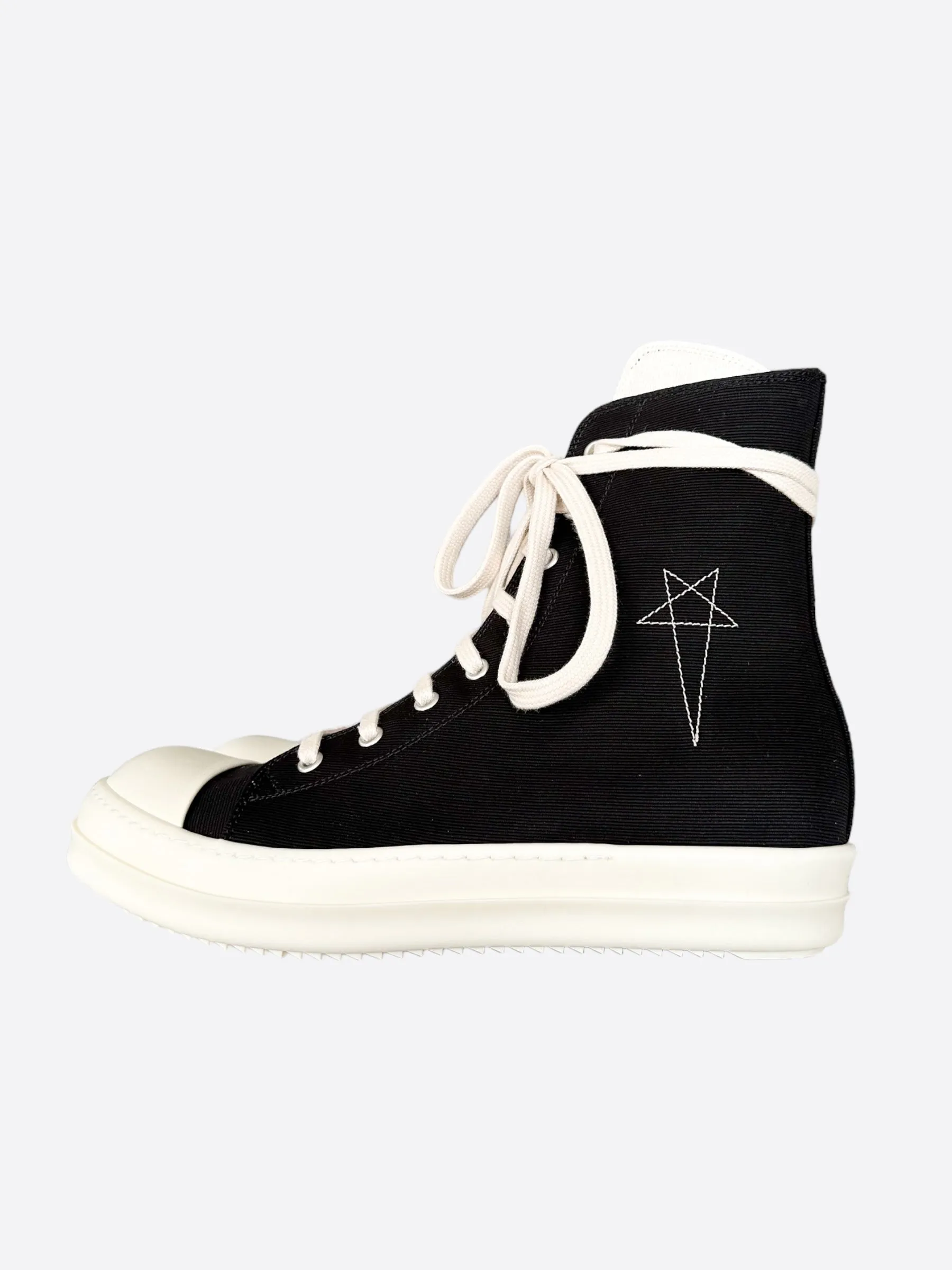 Rick Owens Black & White Pentagram High Top Sneakers