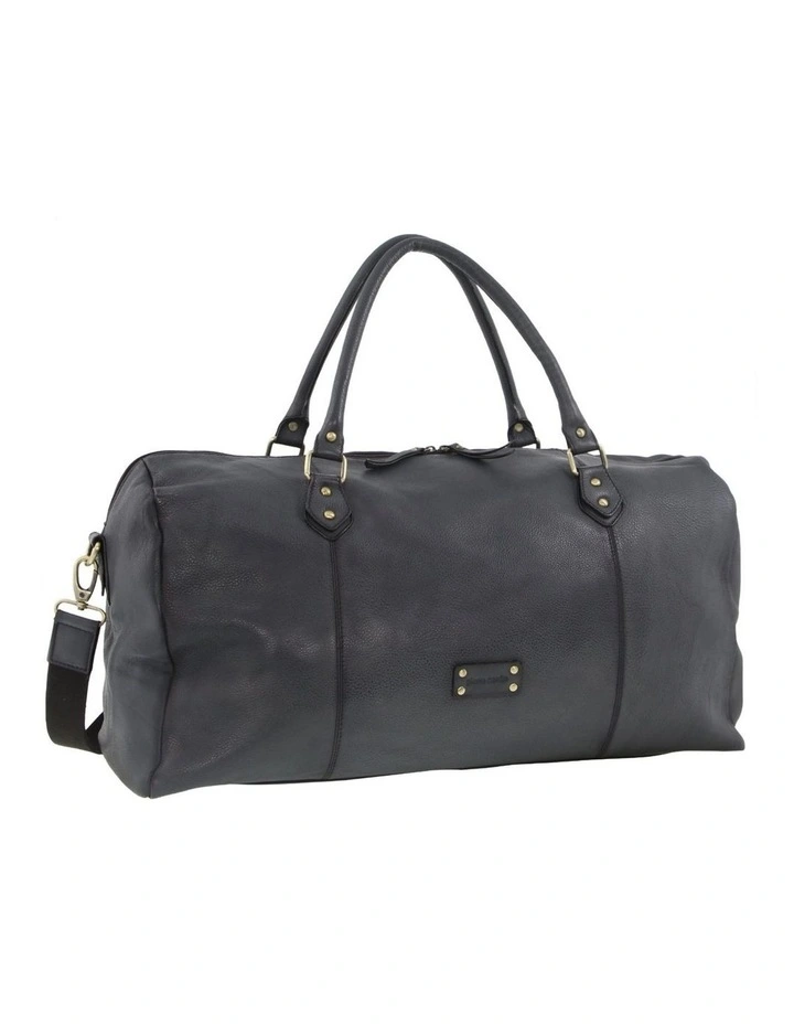 Smooth Leather Overnight Bag in Black