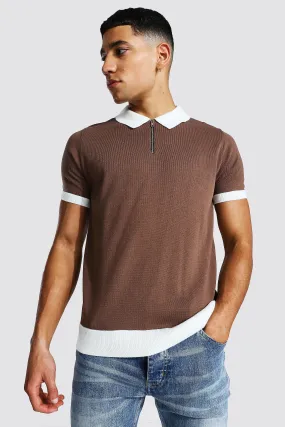 Spliced Quarter Zip Polo | boohooMAN UK