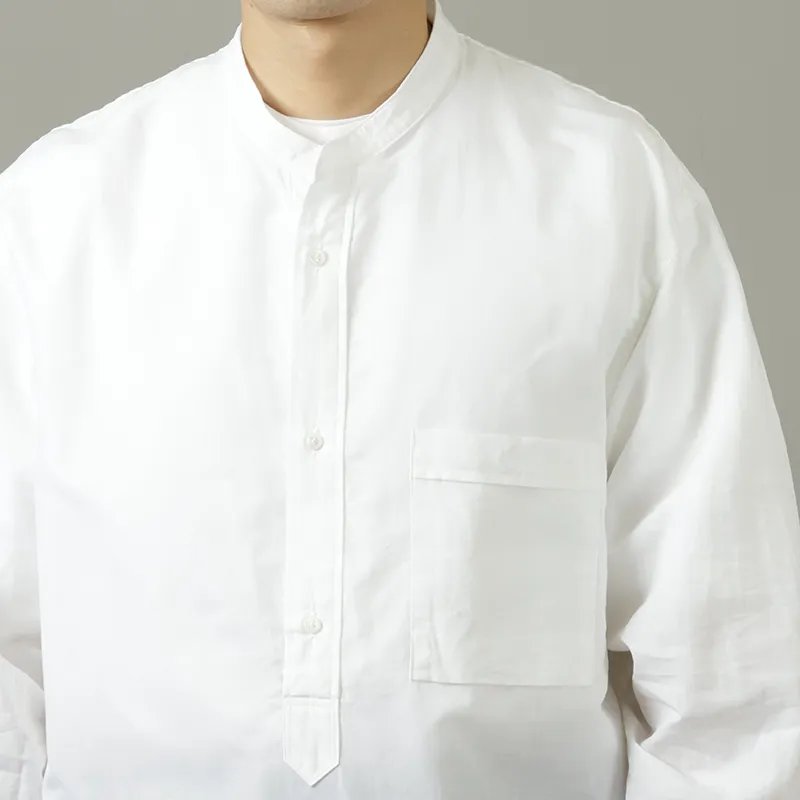 Still By Hand Band Collar Pullover Shirt White