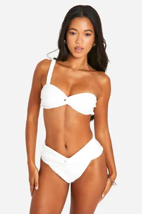 Twist Detail One Shoulder Textured Bikini Set