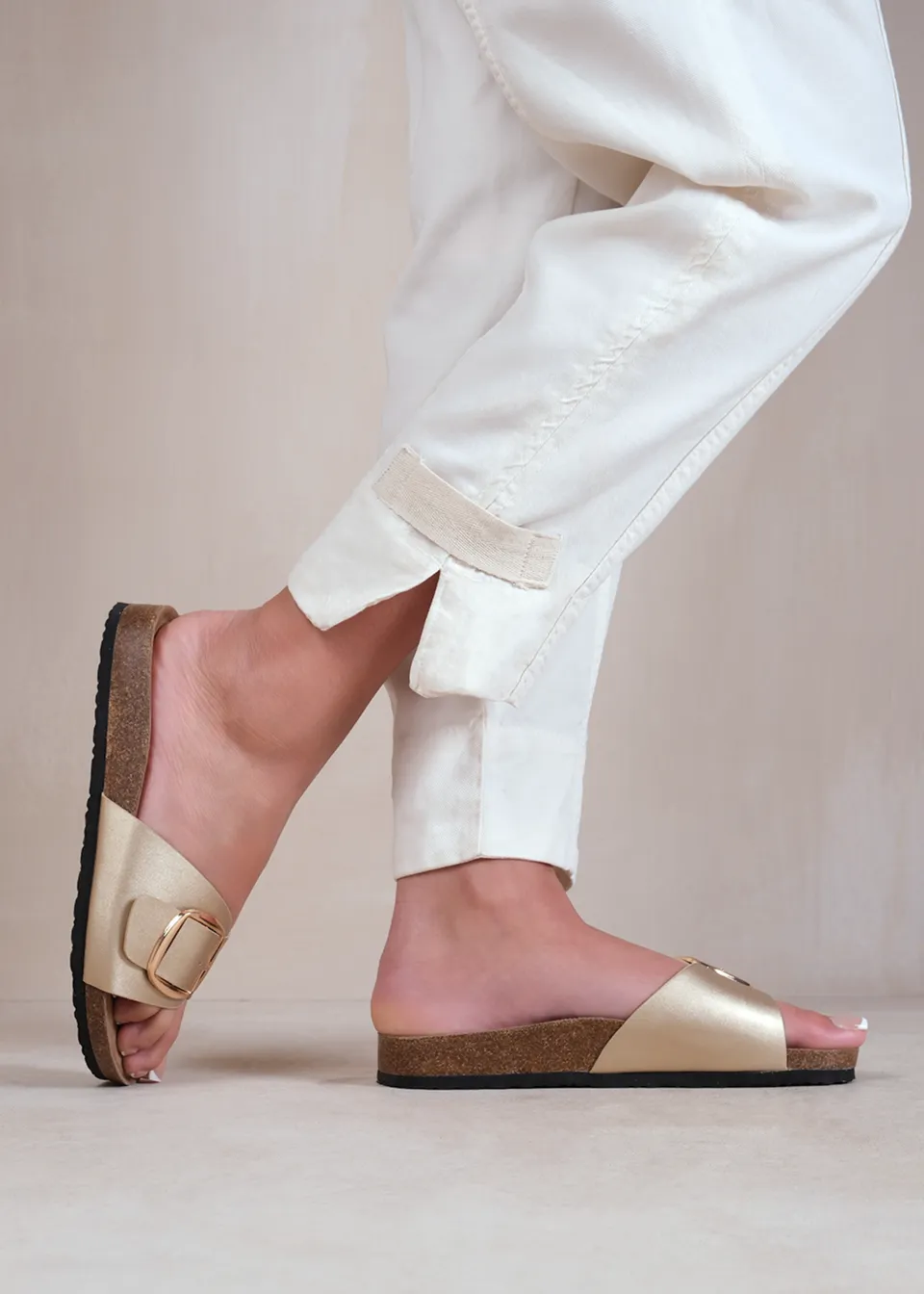 Where's That From Gold Matt Pu Sequoia Flat Sandals