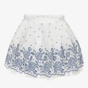 White & Blue Cutwork Skirt