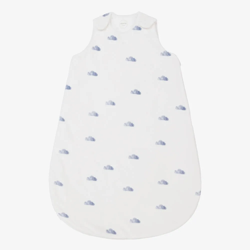 White & Blue Velour Clouds Sleeping Bag