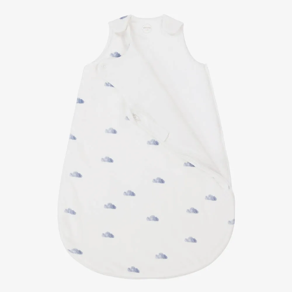 White & Blue Velour Clouds Sleeping Bag