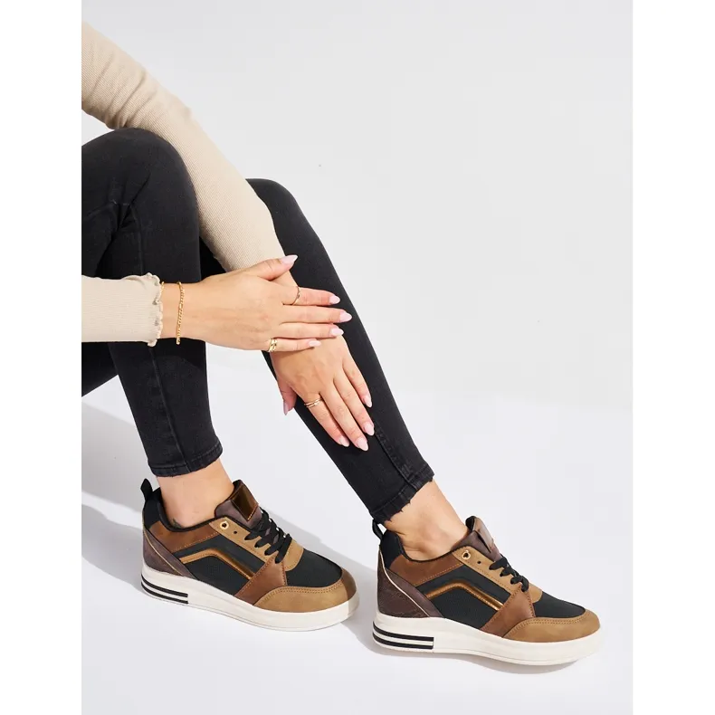 Women's Brown and Black Hidden Wedge Sneakers