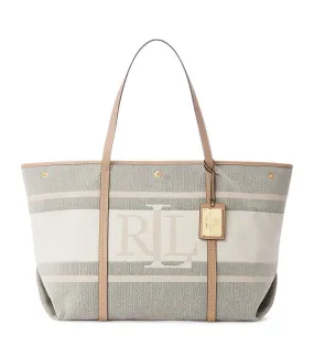 Women's Logo Jacquard Large Emerie Tote Logo Cream Black/Light Camel